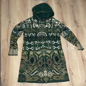 Vintage Kooi Long Zip Up Wool Sweater. 80% Wool. Green.
